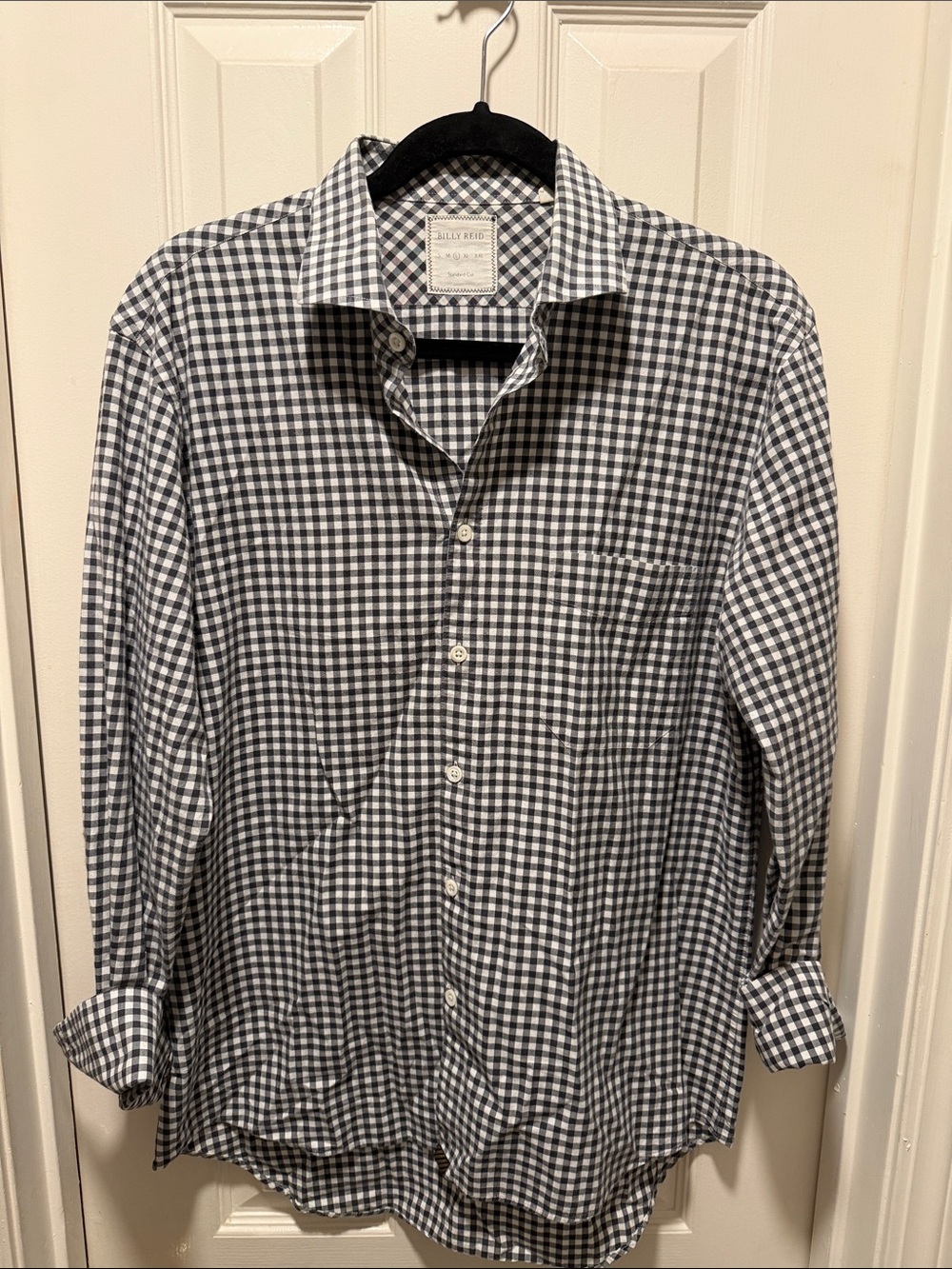 Billy Reid Navy and White Gingham Button-Down Shirt